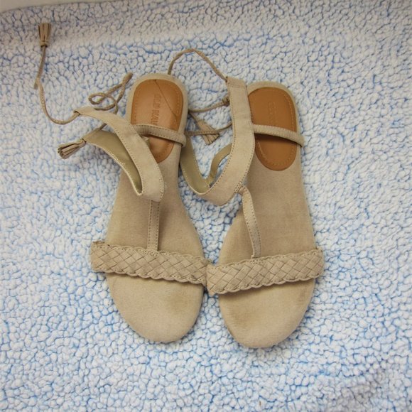 cream suede sandals